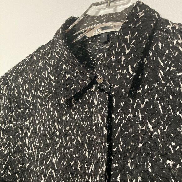 Theory Blouse Women P Burnout Semi Sheer Abstract Silk Blend Shirt Chevron Print - Picture 2 of 8
